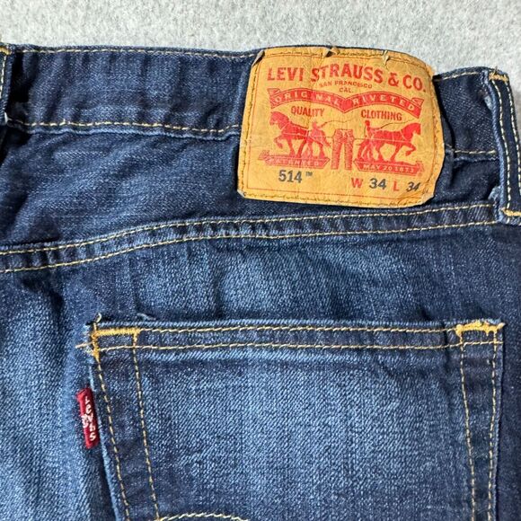Levis Jeans Mens 34x34 Blue 514 Straight American Workwear Denim Mid Rise - Picture 11 of 11